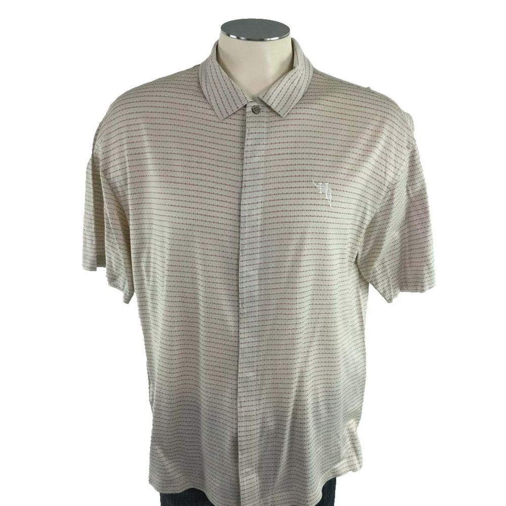 Tiger Woods Collection Nike Golf Dri Fit‎ Polo Shirt XL Red Beige Mens Honey Run